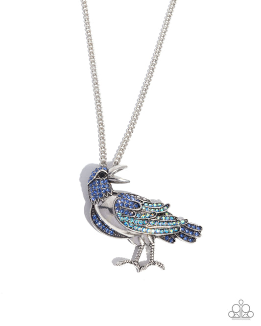 Radiant Raven - Blue & UV Rhinestone Raven Bird Pendant Necklace Paparazzi N3121