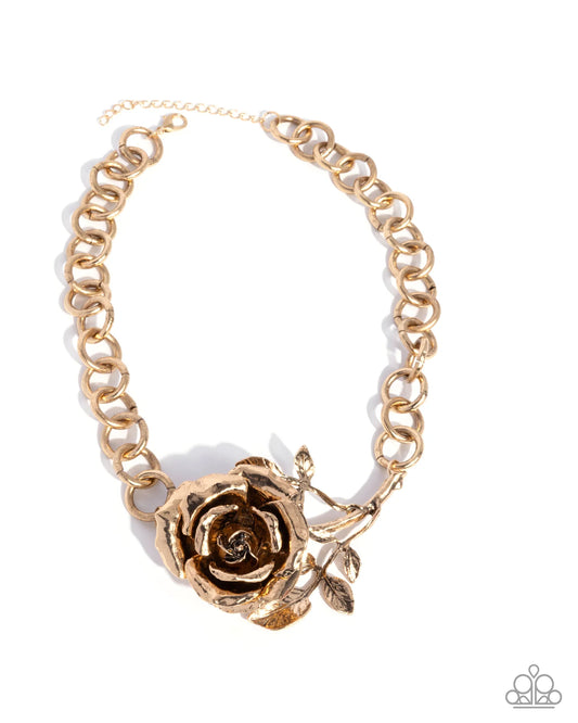 Whimsical Appearance - Gold Rose Flower Necklace Paparazzi N3476