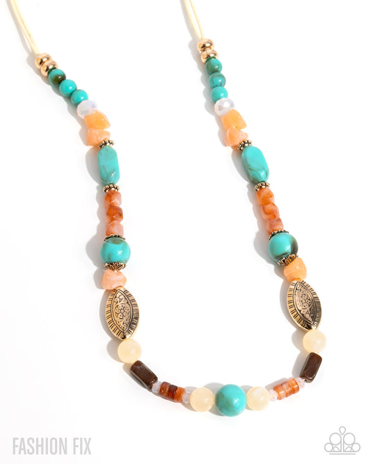 Earnest Elevation - Multicolored Turquoise, Tiger's Eye Stone Necklace Glimpses Of Malibu May 2025 Fashion Fix Paparazzi N3485