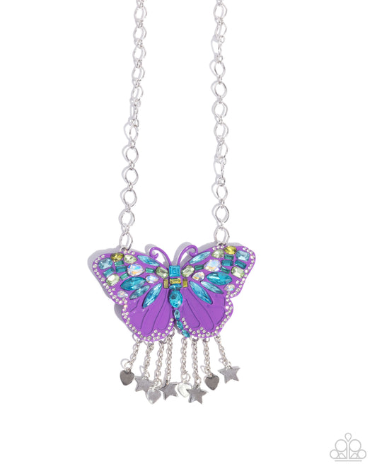 Mayoral Monarch - Purple, Green, Blue Butterfly Fringe Necklace Paparazzi N3280
