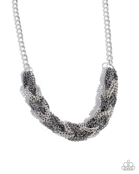 Paparazzi Braided Breakthrough - Silver & Gunmetal Curb Chain Necklace N3350