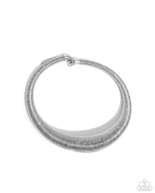 Subtle Selfie - Silver Coiled Industrial Inspired Necklace Paparazzi N2921