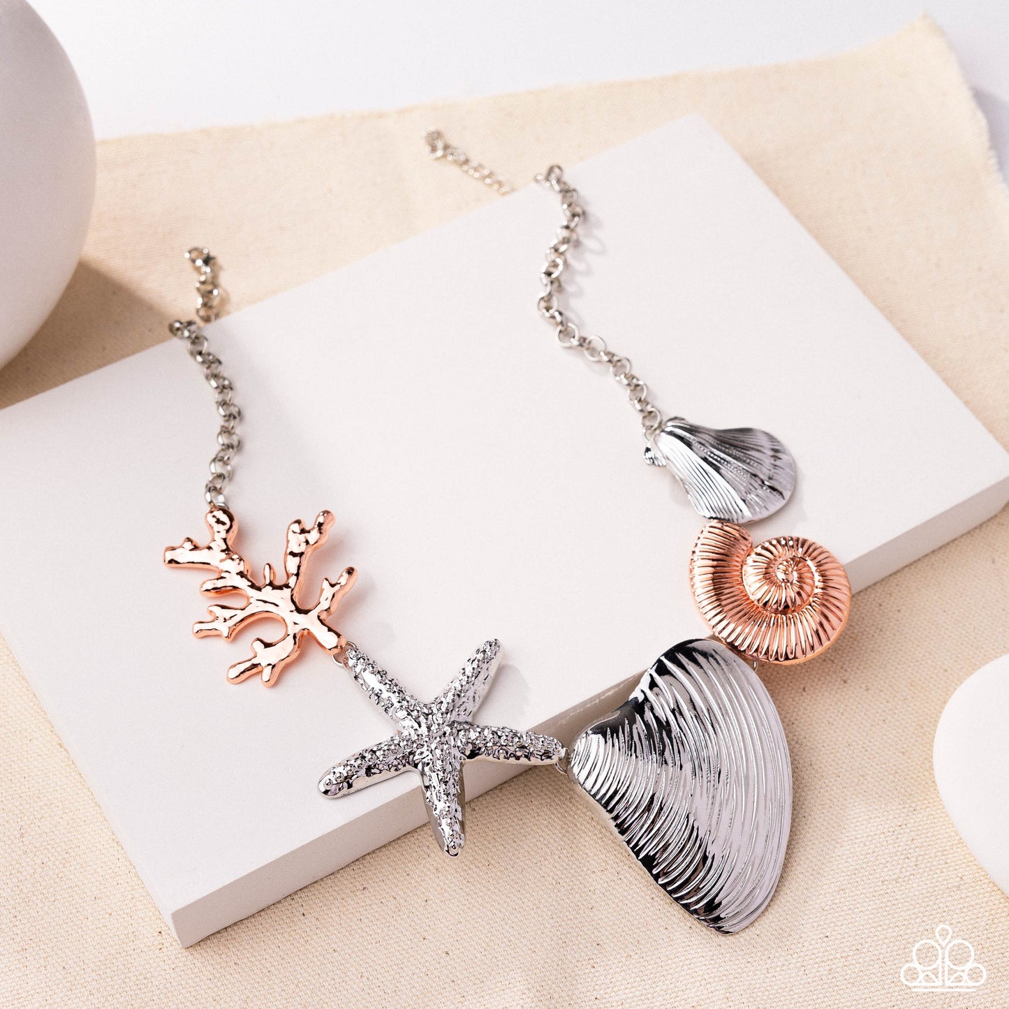 Along the Reef - Silver & Shiny Copper Beach Theme Coral, Starfish Shell Necklace Empower Me Pink 2025 Paparazzi