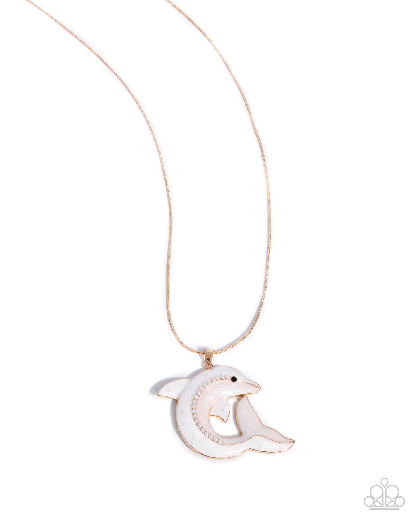 Dolphin Dive - Gold Snake Chain & White Dolphin Pendant Necklace Paparazzi N3255