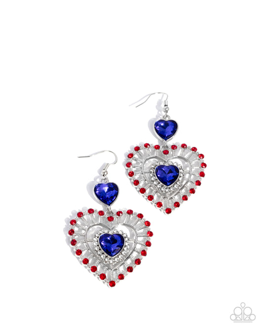 Patriotic Pattern - Multi Red, White, Blue Heart Fishhook Earring Paparazzi E2945
