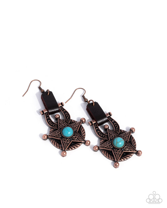 Western Warden - Copper Sheriff Star & Stirrup Santa Fe Style Earring Paparazzi E2726