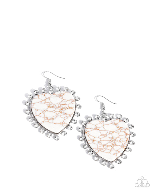 Dazzling Damsel - White Stone & Rhinestone Heart Santa Fe Style Earring Paparazzi E2971