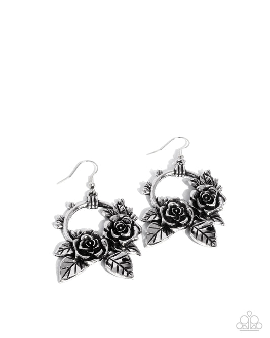 Wanderlust Wreath - Silver Rose Flower Earring Paparazzi E3094