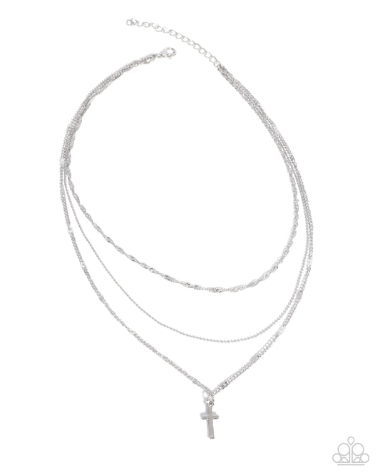 Paparazzi Divine Dedication - Silver Layered Chain Cross Necklace N4054