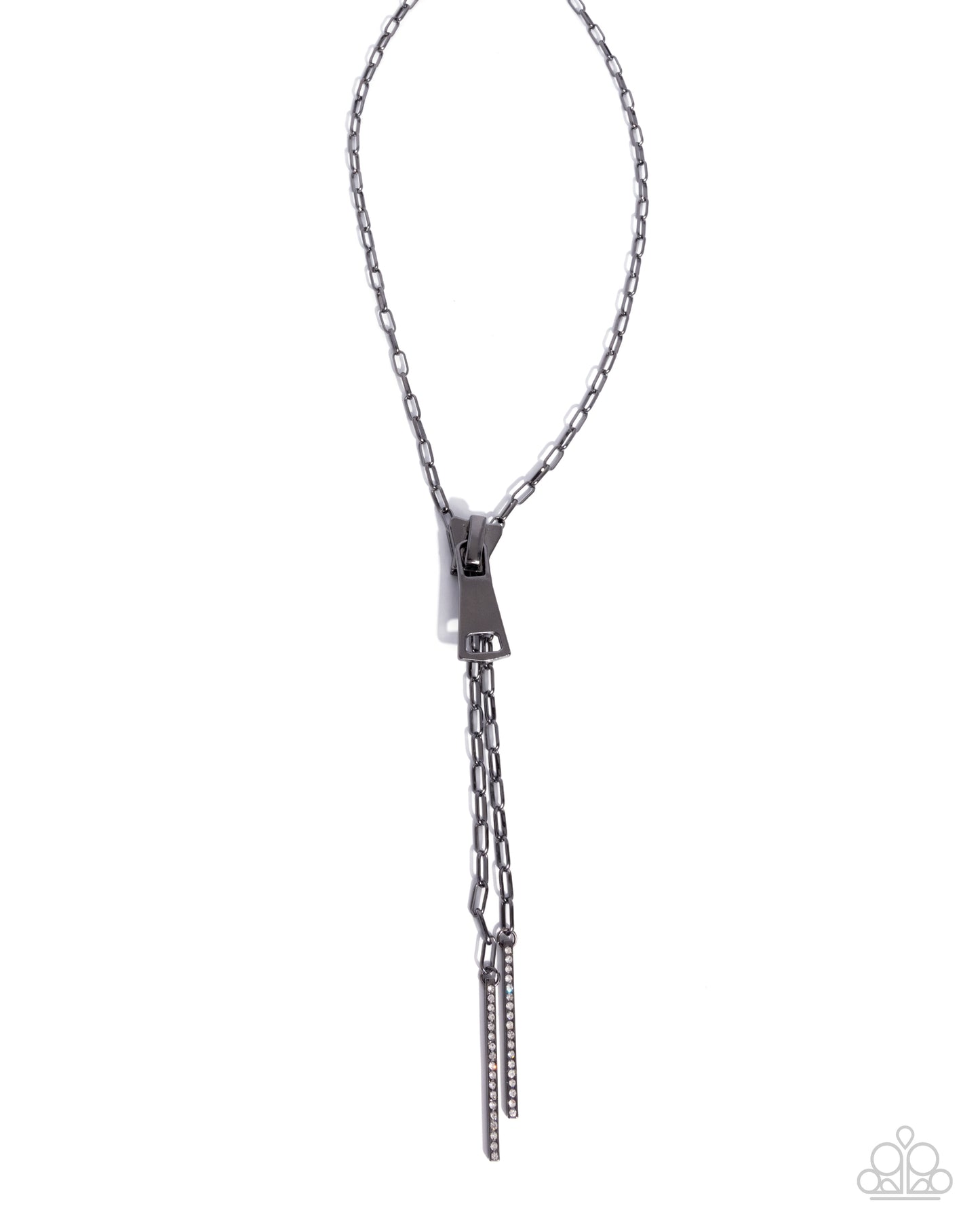 Zipper Zeal - Black Gunmetal Paperclip Chain & Zipper Pendant Necklace Paparazzi N3272