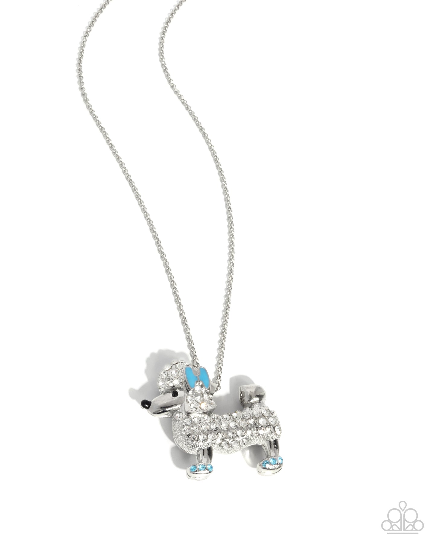Poodle Pageantry - Blue Bow & White Rhinestone Poodle Dog Pendant Necklace Paparazzi