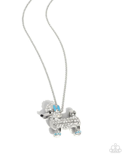 Poodle Pageantry - Blue Bow & White Rhinestone Poodle Dog Pendant Necklace Paparazzi N3546