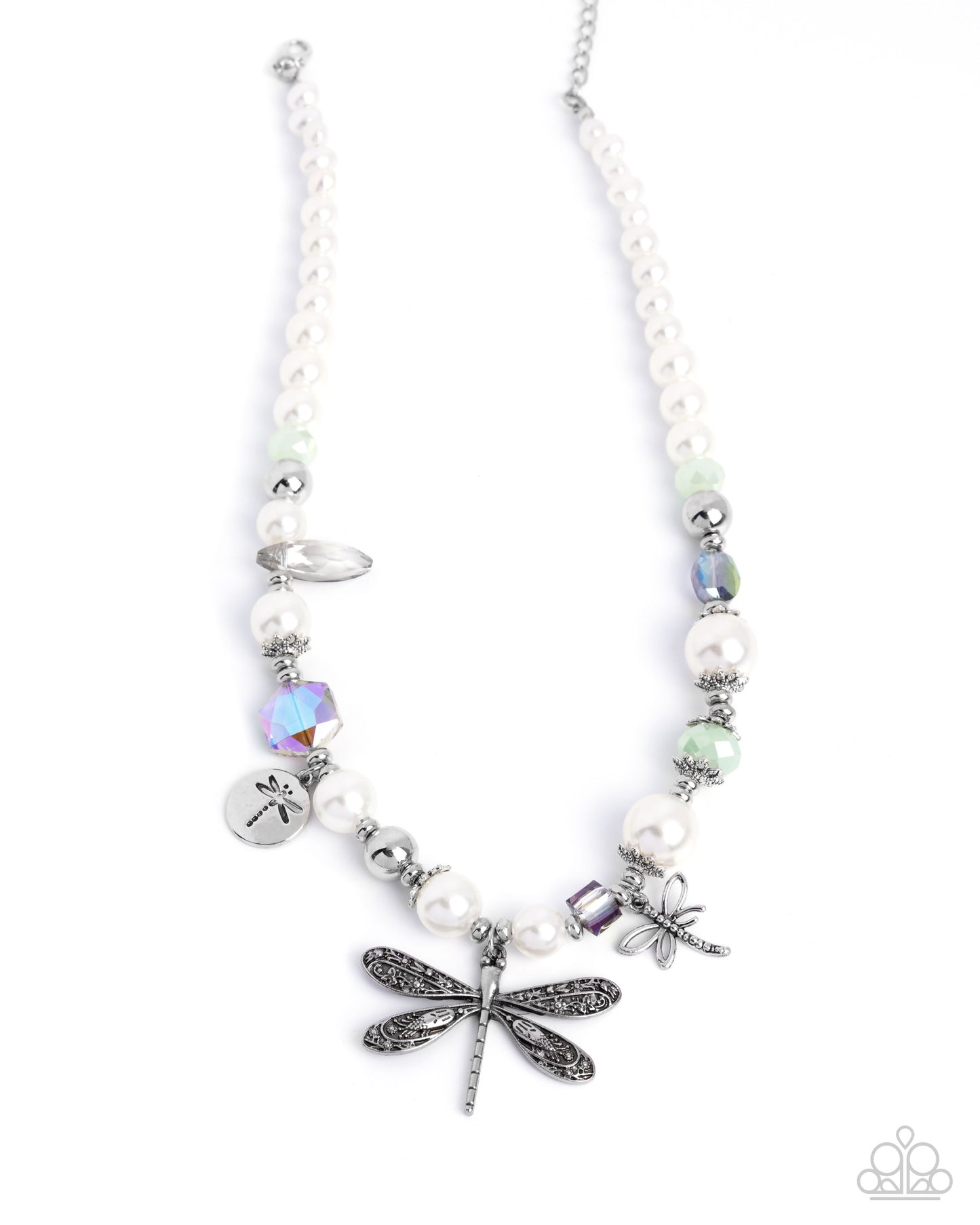 Dragonfly Delight - Multi Silver Dragonfly, White Pearl & Shimmery Bead Necklace Paparazzi Empower Me Pink 2025