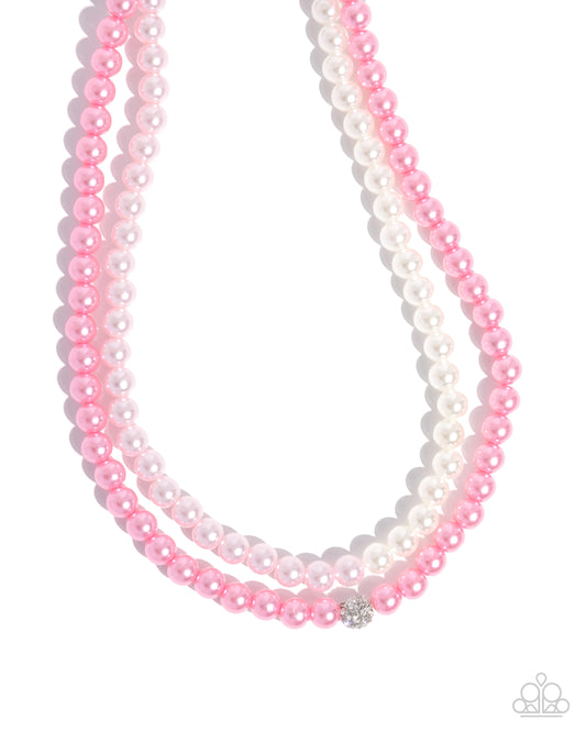 Pearly Paladin - Pink & White Pearl Layered Necklace Paparazzi N3184