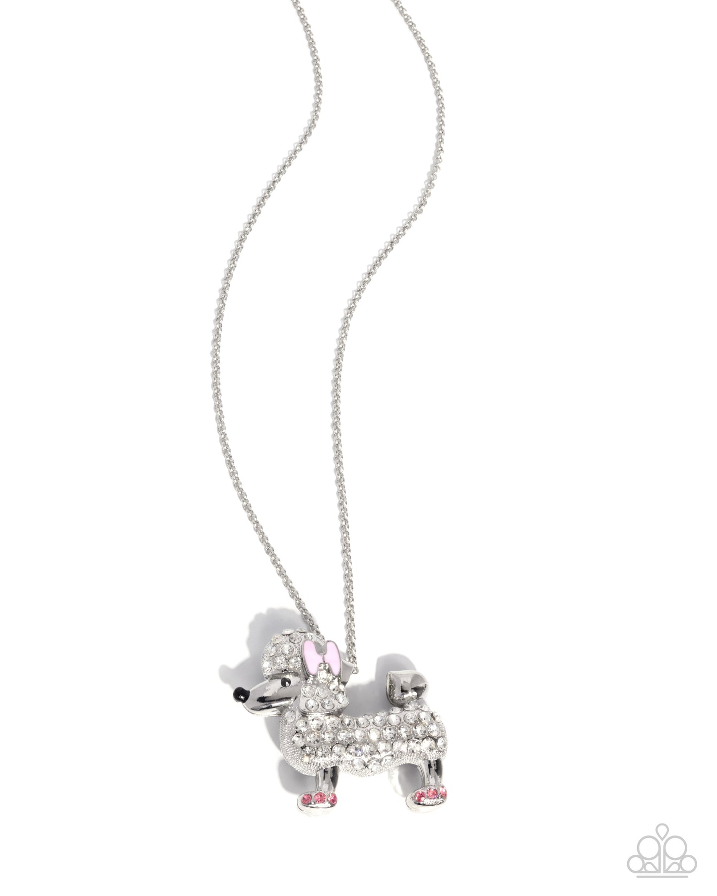 Poodle Pageantry - Pink Bow White Rhinestone Poodle Dog Necklace Paparazzi