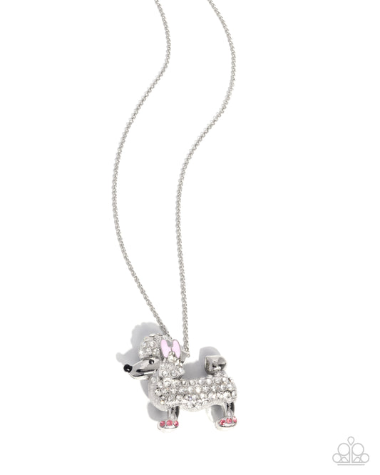 Poodle Pageantry - Pink Bow White Rhinestone Poodle Dog Necklace Paparazzi N3544
