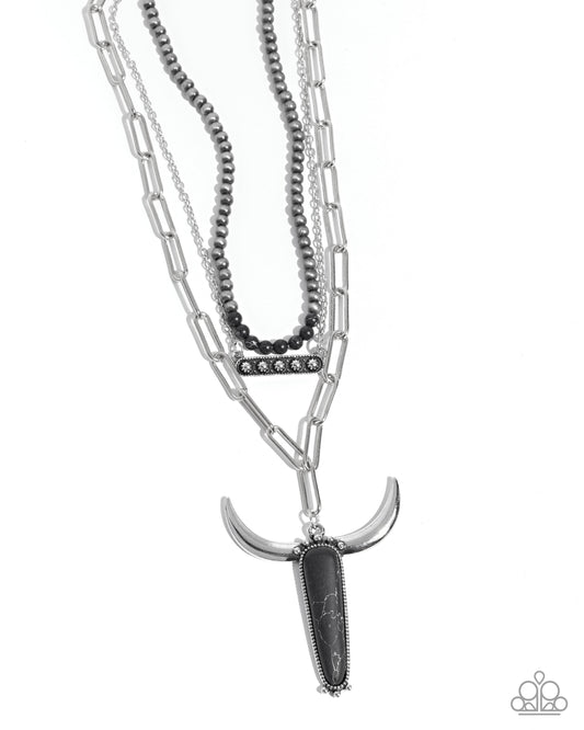 Longhorn Layers - Black Stone Navajo Pearl Necklace Paparazzi N3424