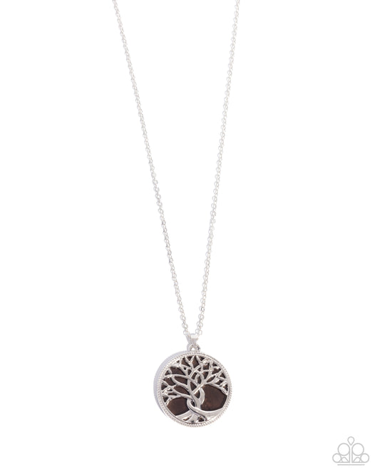 Nordic Nuance - Brown Shell Backdrop Silver Tree Necklace Paparazzi N3178