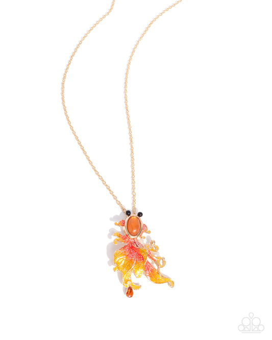 Synchronized Swimming - Orange & Yellow Ombre Fish Pendant Necklace Paparazzi N3151