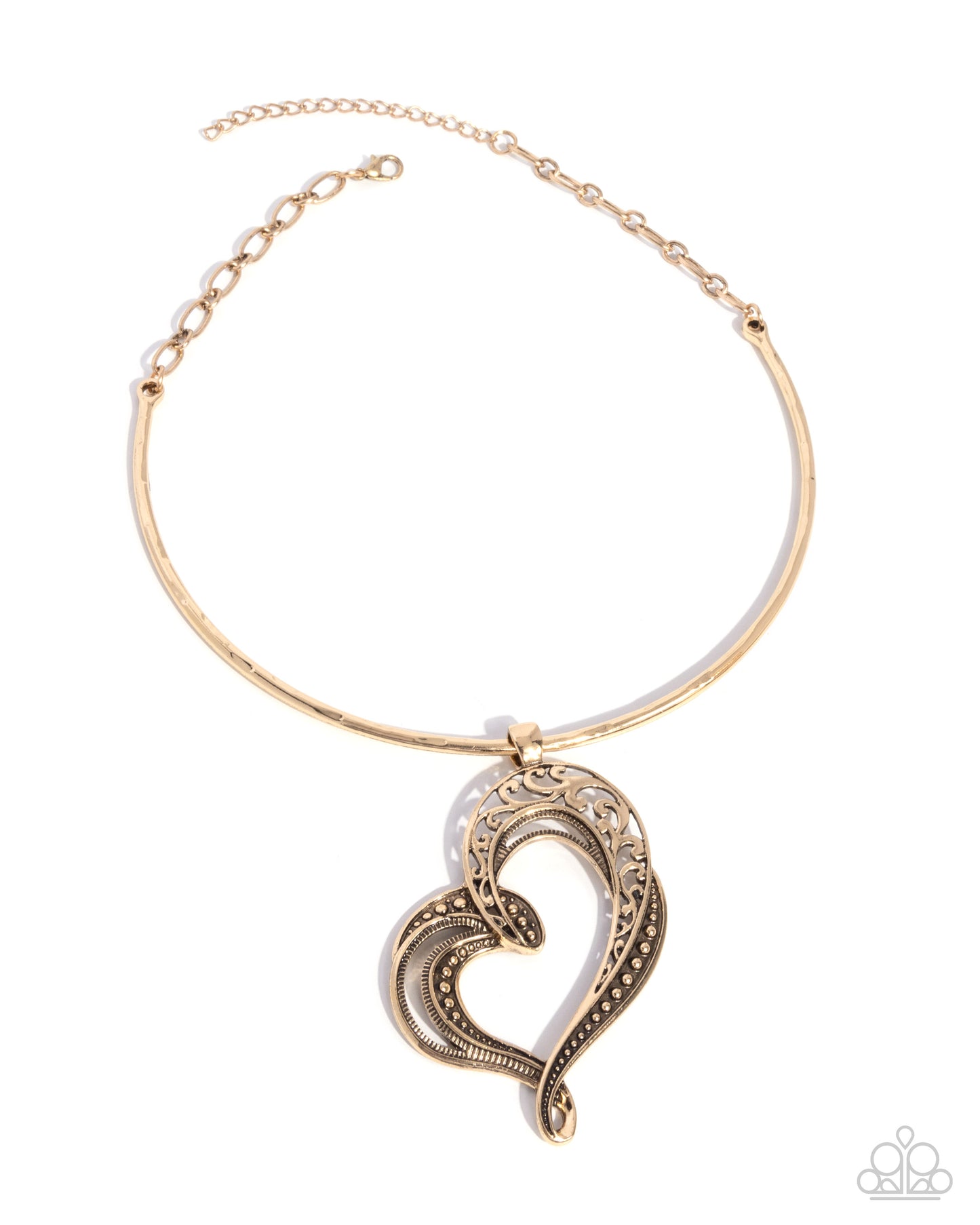 Concentric Courtship - Gold Filigree Heart Necklace Paparazzi