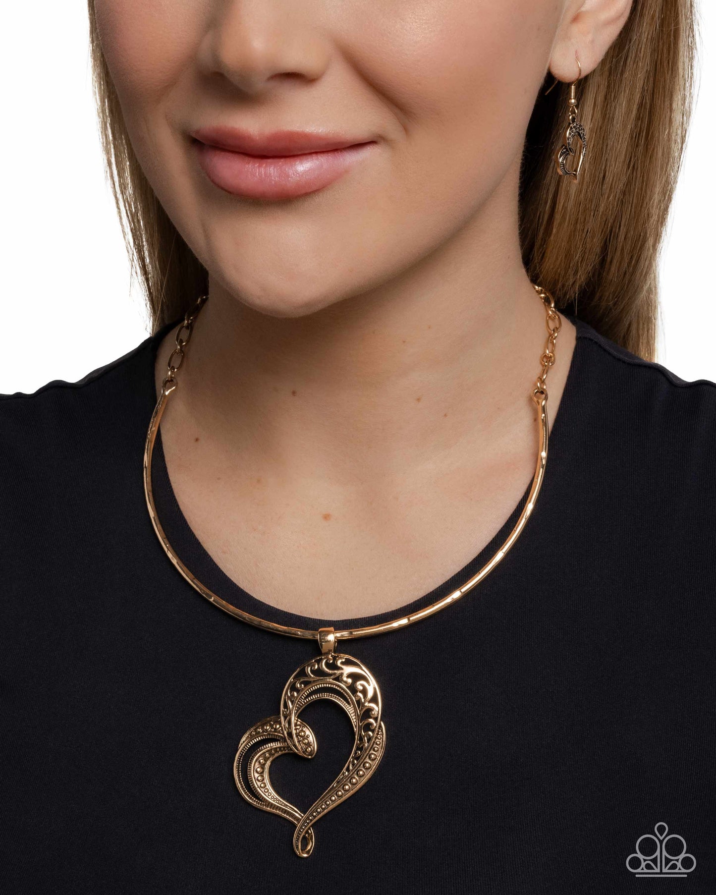 Concentric Courtship - Gold Filigree Heart Necklace Paparazzi