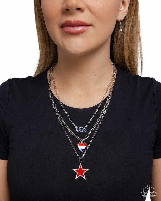 Unforgettable USA - Multi Layered Patriotic 4th Of July Necklace Paparazzi N3381
