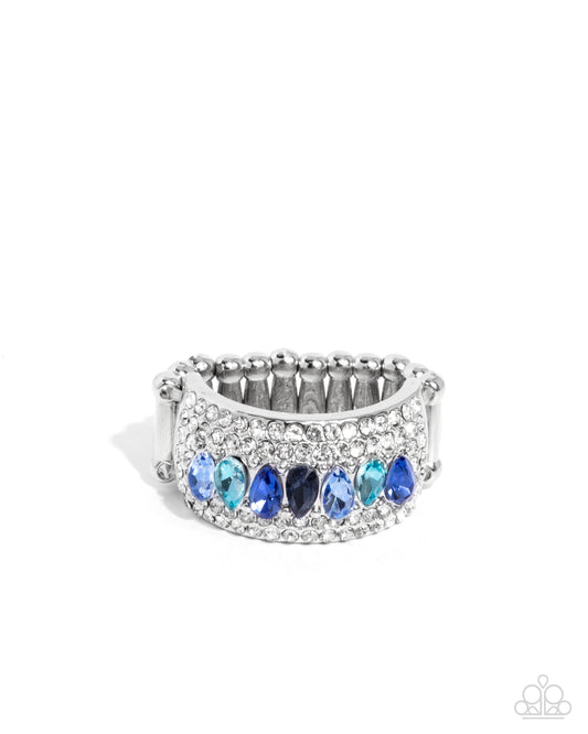 Laid-Back Linear - Blue - Shades Of Blue Gems & White Rhinestone Ring Paparazzi R1072
