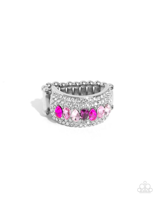 Laid-Back Linear - Pink Vibrant Gem & White Rhinestone Ring Paparazzi R1136