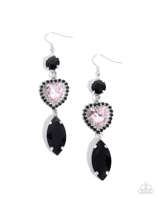 Smitten Sway - Black Gem & Pink Heart Gem Earring Paparazzi E2806