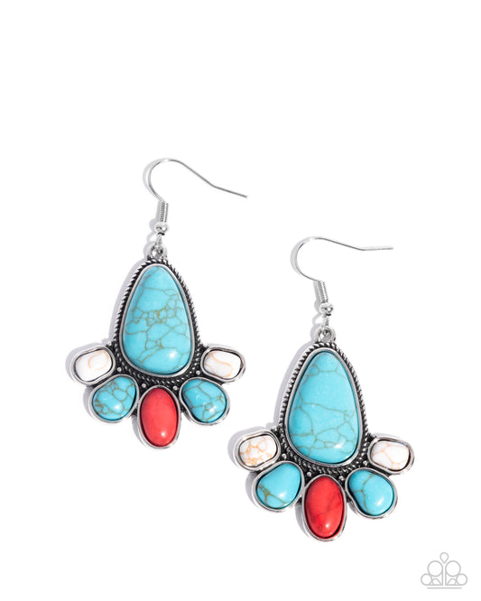 Rustic Revival - Multi White, Turquoise & Red Stone Silver Earring Santa Fe Style Paparazzi E3079