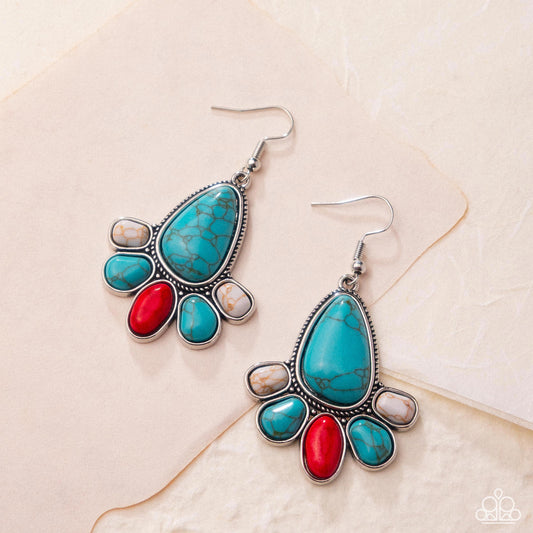 Rustic Revival - Multi White, Turquoise & Red Stone Silver Earring Santa Fe Style Paparazzi E3079