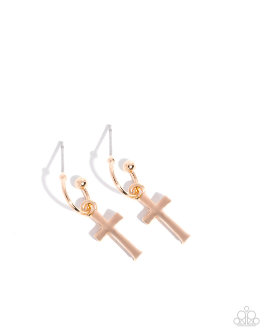 Daily Divinity - Gold Cross 1/2 Inch Hoop Earring Paparazzi E3127