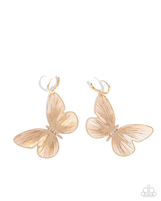Fluttering Folk - Gold Glistening Butterfly 1/2 Inch Hoop Earring Paparazzi E2913