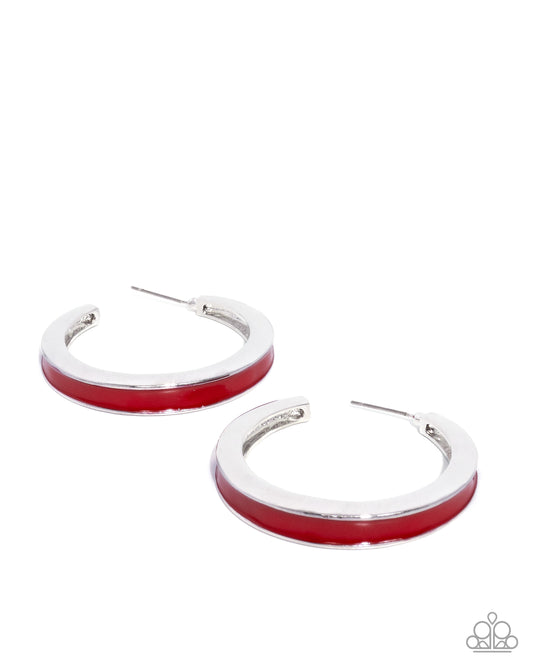 Painted Prowess - Red Painted & Silver 1 3/4 Inch Hoop Earring Paparazzi E2974