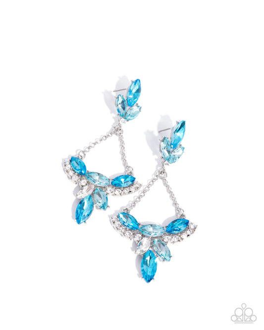 Carefree Chandelier - Blue Icy & White Gem Chandelier Style Earring Paparazzi E3034