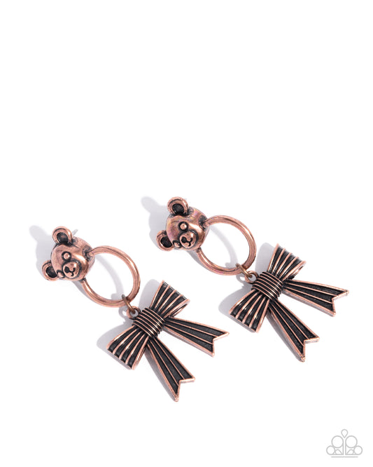 Bear in Mind - Copper Teddy Bear Textured Copper Post Earring Paparazzi E2883