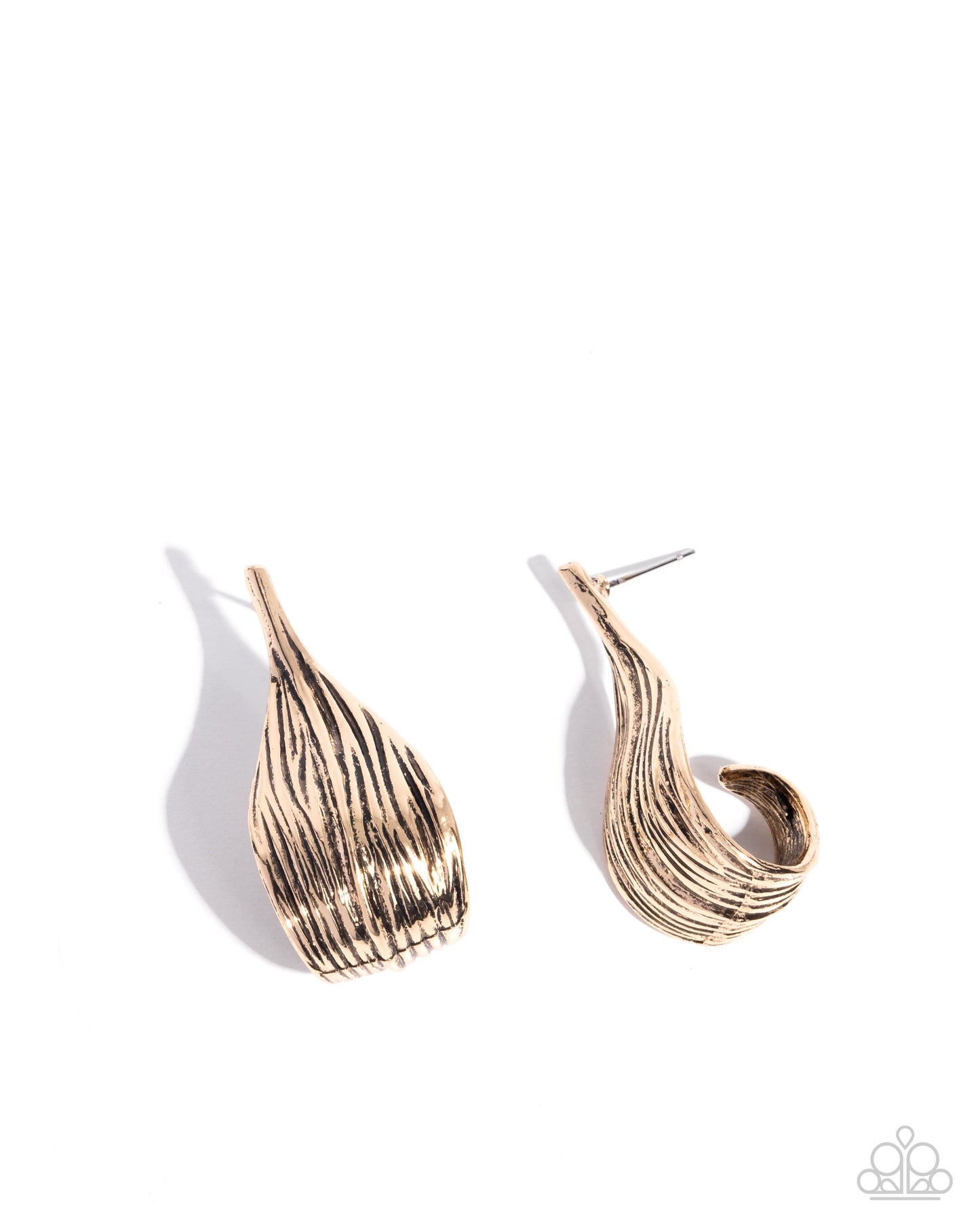 Curly Comfort - Gold Textured Flower Petal Style Earring Paparazzi E2591