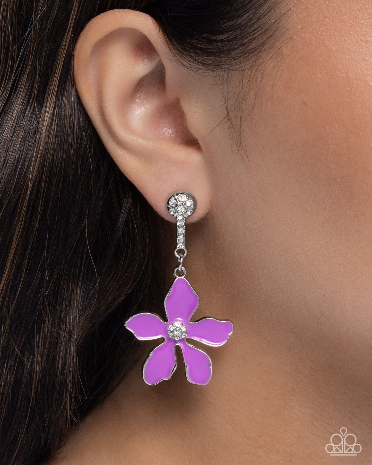 Floral Fleet - Purple Crocus Painted Silver Flower Post Earring Paparazzi E3043