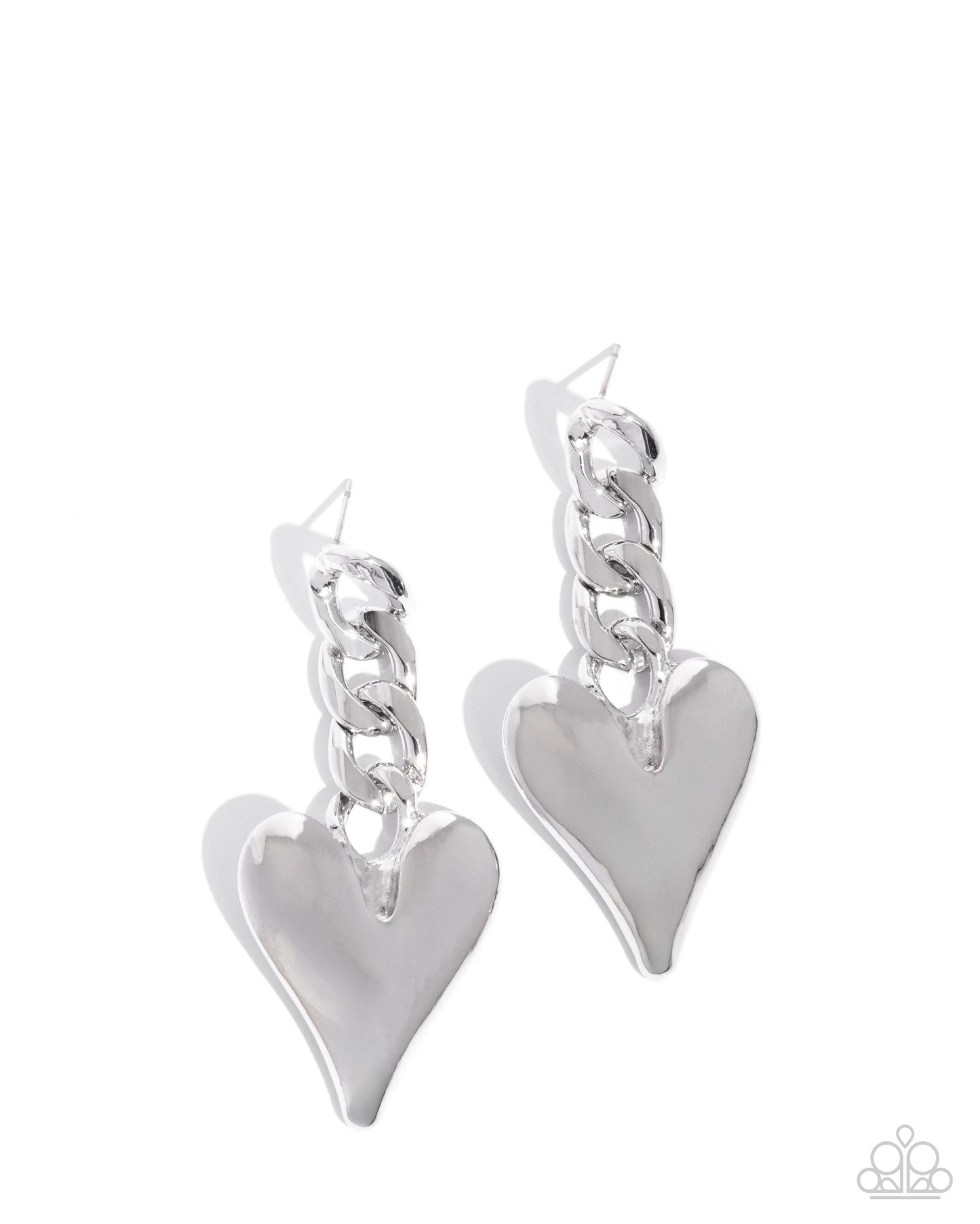 Mechanic Match - Silver Heart Post Earring Paparazzi E2798