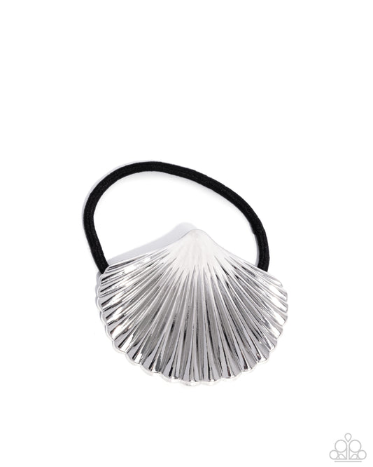 Short Seashell - Silver Seashell Beach Style Ponytail Holder Paparazzi H0182