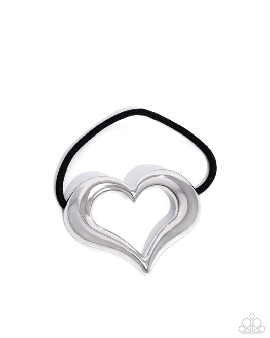 Cupid Call - Silver Heart Elastic Hair Tie Paparazzi H0191