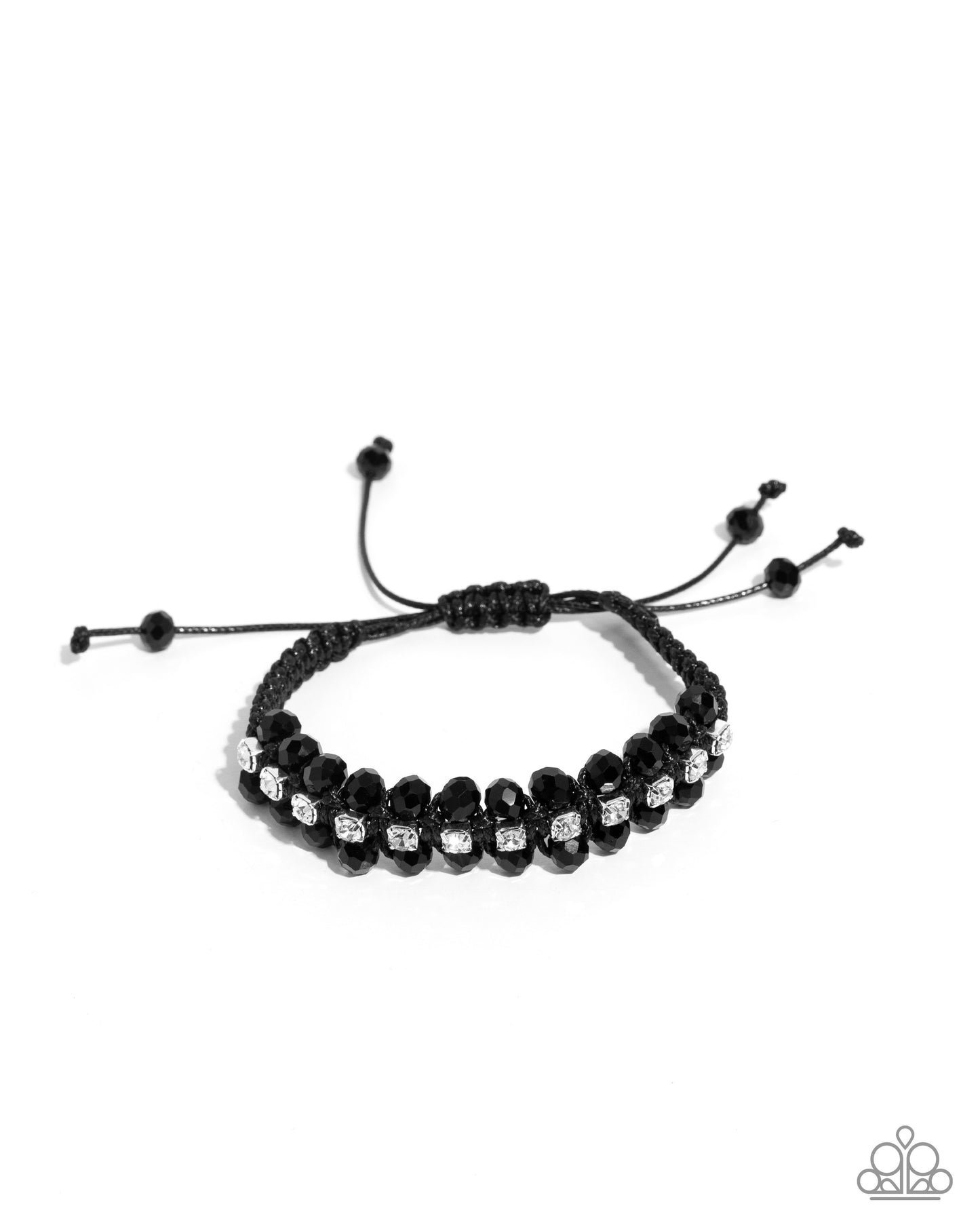 Embedded Effervescence - Black Braided Cording White Rhinestone Sliding Knot Closure Bracelet Paparazzi B2150