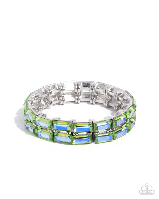 Symmetrical Statement - Green UV Shimmer Gem Stretch Bracelet Paparazzi B2215