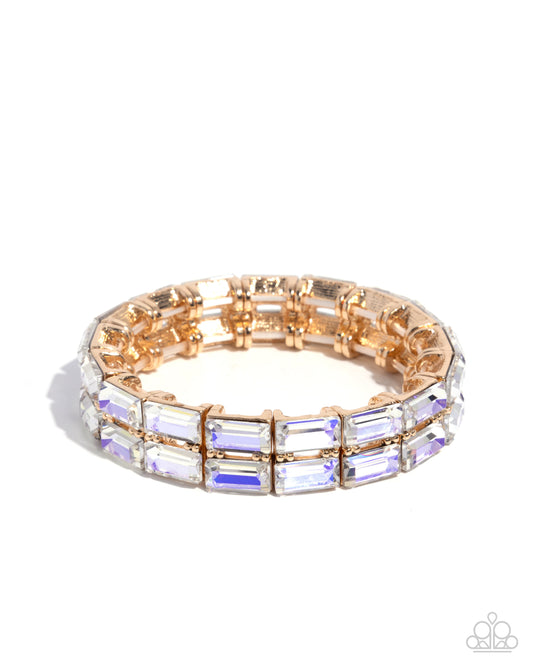 Symmetrical Statement - Yellow UV Shimmery Gem Stretch Bracelet Paparazzi B2251