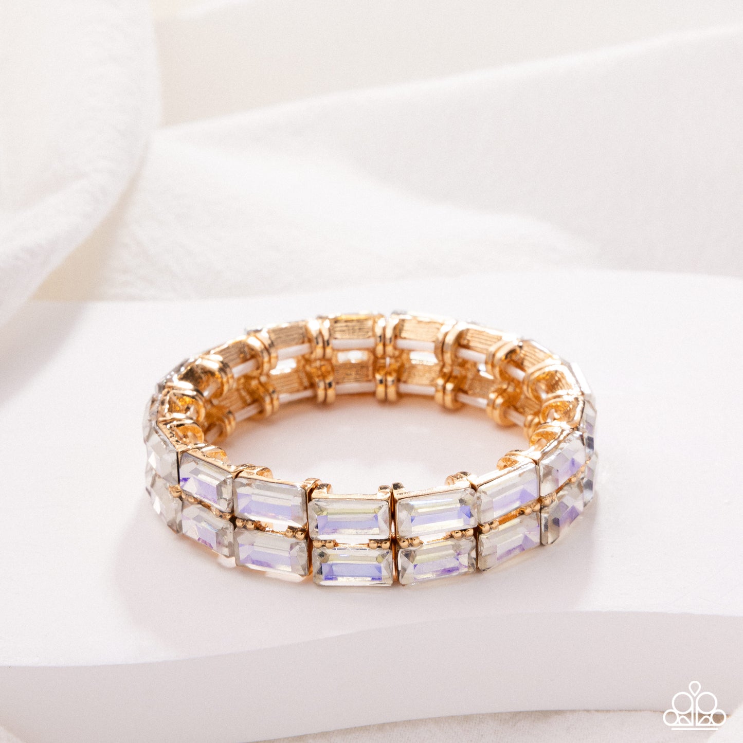 Symmetrical Statement - Yellow UV Shimmery Gem Stretch Bracelet Paparazzi B2251