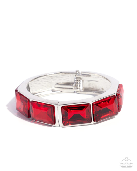 Faceted Freestyle - Red Gem Silver Hinge Bracelet Paparazzi B2175