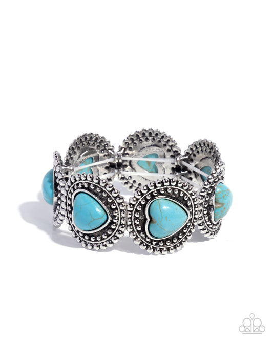 Rural Romance - Blue Turquoise Heart Stretch Bracelet Santa Fe Style Paparazzi B2260