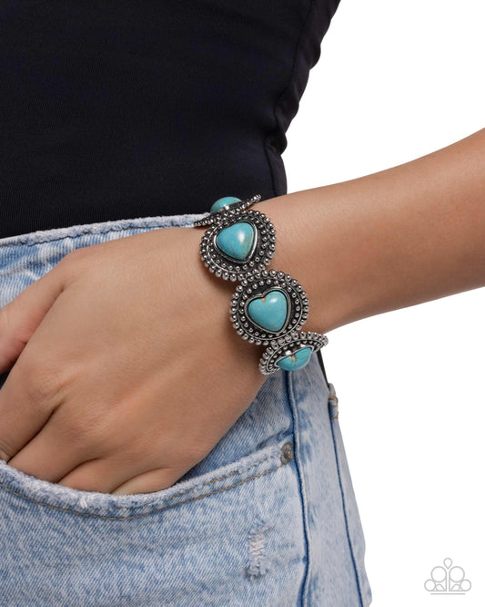 Rural Romance - Blue Turquoise Heart Stretch Bracelet Santa Fe Style Paparazzi B2260