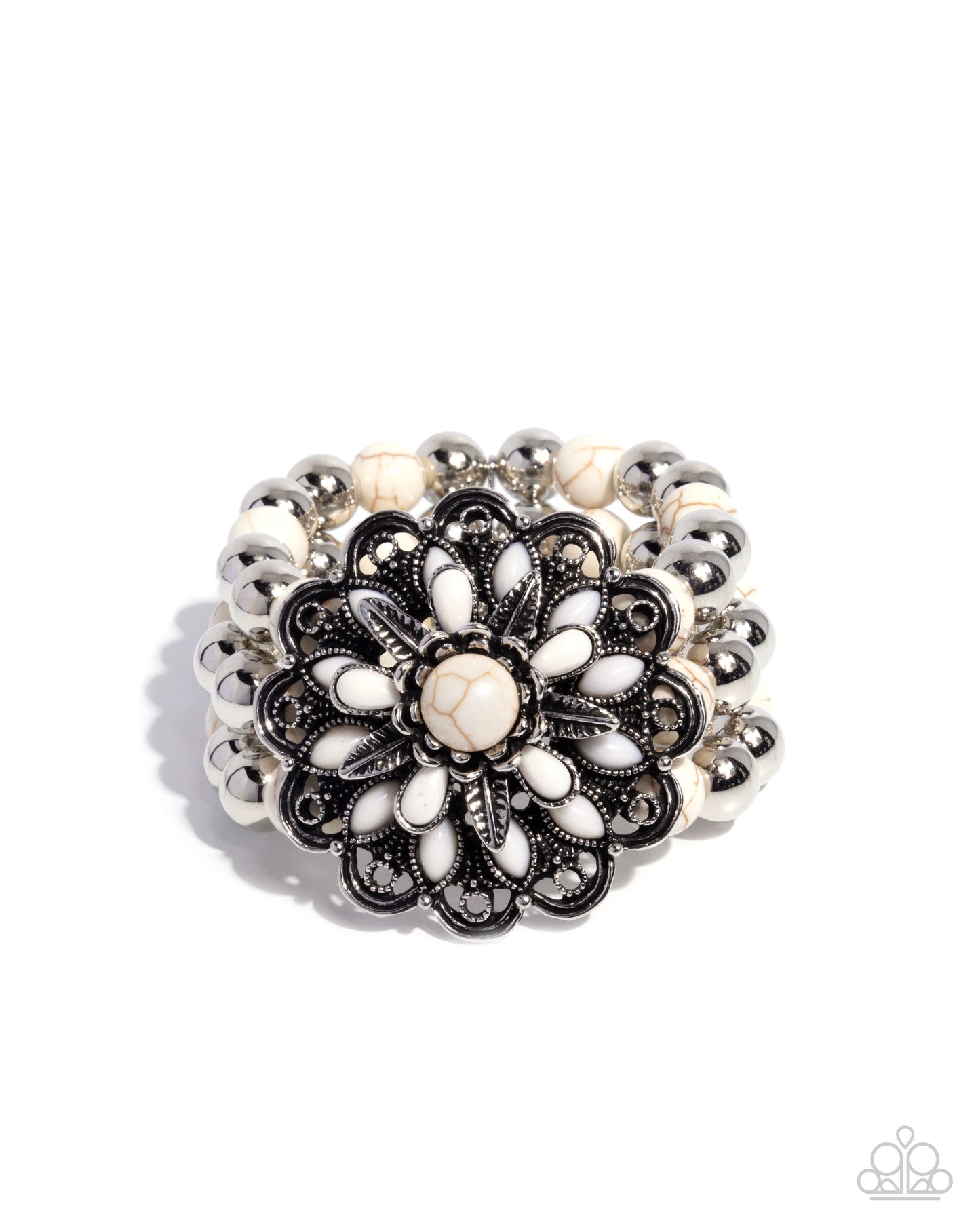 Floral Figment - White Stone Santa Fe Style Stretch Bracelet Paparazzi B2016