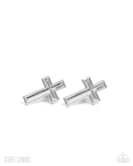 Paparazzi Crowning Cuff Links - Silver Cross Cuff Links